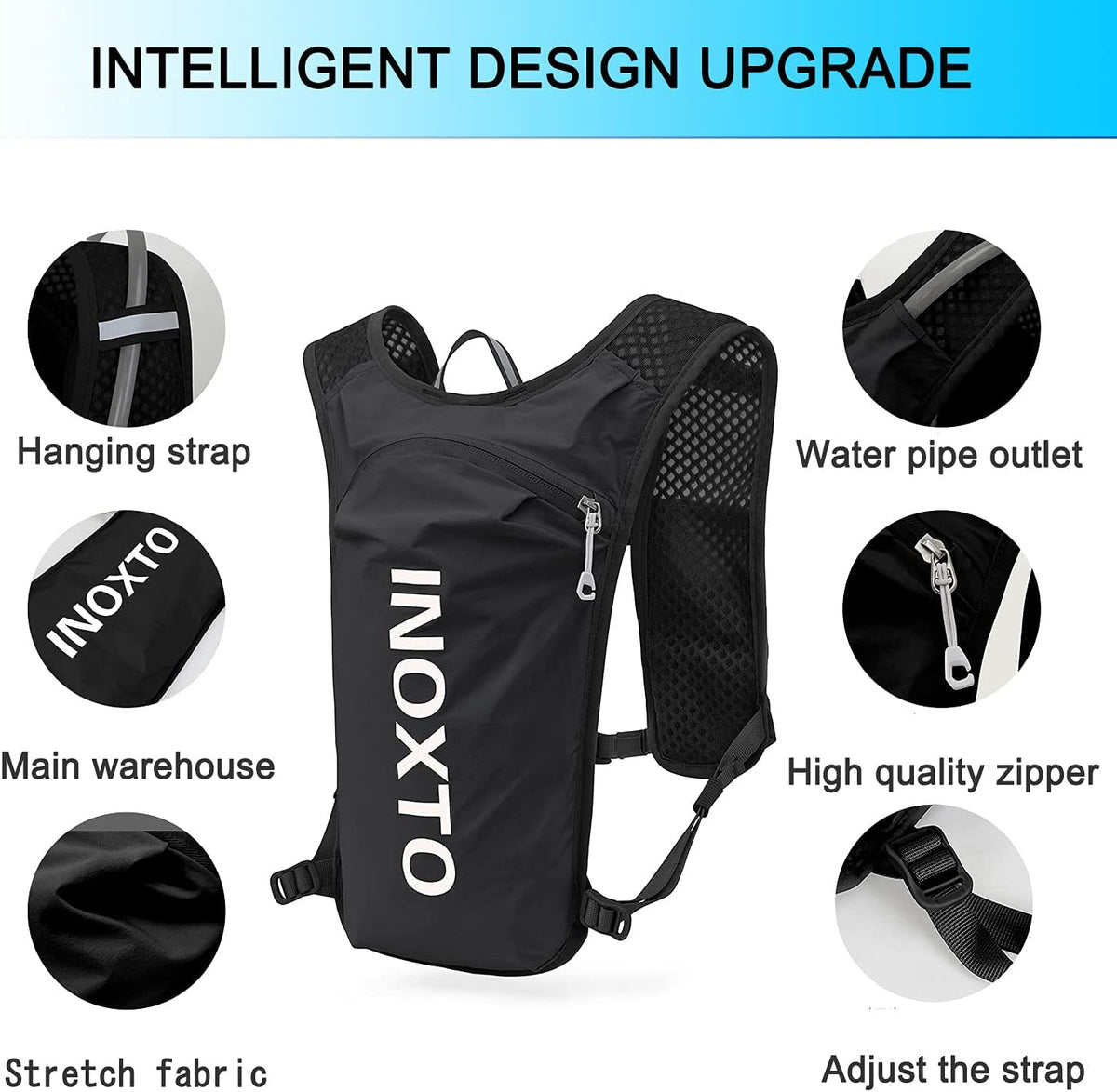 INOXTO Running Hydration Vest Backpack,Lightweight Insulated Pack with 1.5L Water Bladder Bag Daypack for Hiking Trail Running Cycling Race Marathon for Women Men