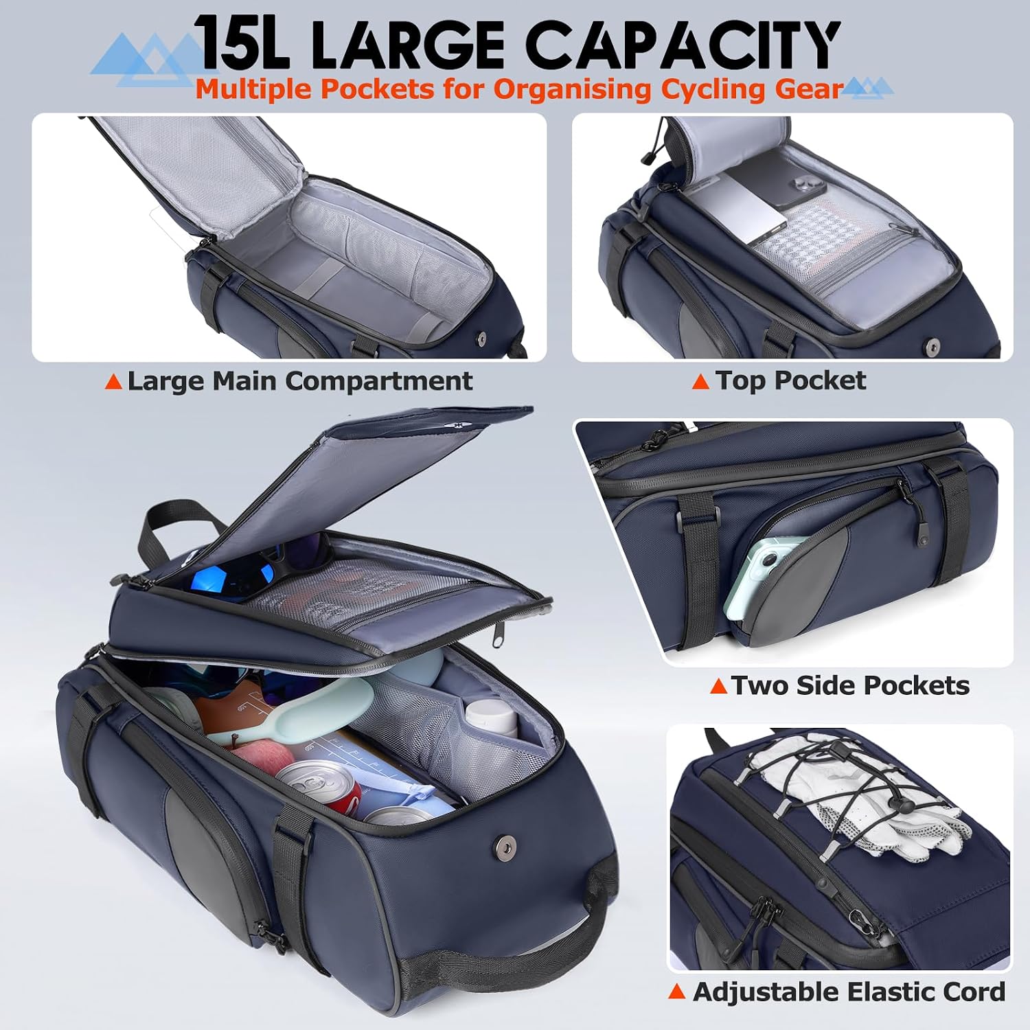RAINSMORE Bike Bag for Bicycle Rear Rack 15L Waterproof Ebike Trunk Bag
