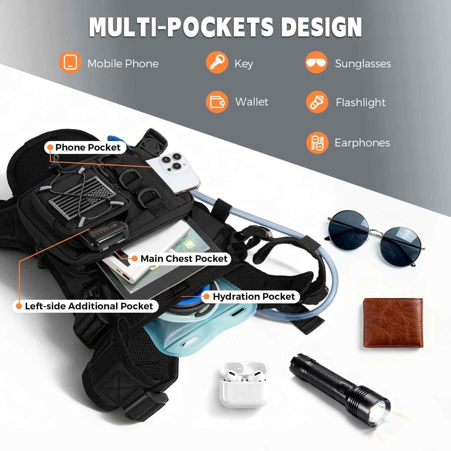 Outdoor Hydration Vest for Running & Hiking, Lightweight Breathable Water Backpack with 2.0L Bladder, Bounce-Free Chest Pack for Marathon, Cycling, Trekking for Men and Women