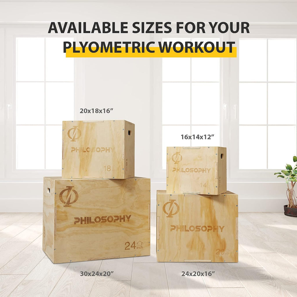 Philosophy Gym 3-in-1 Wooden Plyo Box, Wood Plyometric Jump Box Platform for Home Gym, HIIT, Jumps, Step-Ups, and Strength Training