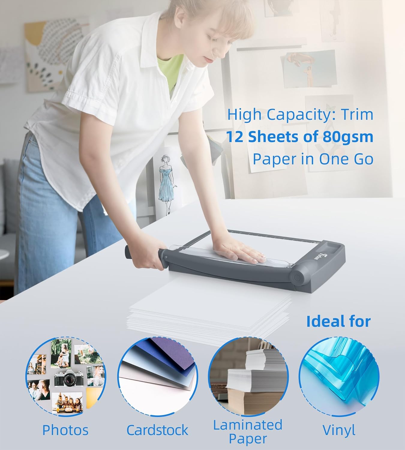 Firbon 12 Inch Guillotine Paper Cutter, Heavy Duty Paper Trimmer, Gray