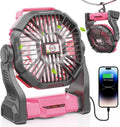 DOWILLDO 30000mAh Portable Battery Powered Camping Fan - with LED Light, Quiet Battery Operated, Camping Gear for Travel, Tent, Beach, Car or Hurricane Power Outages, Pink
