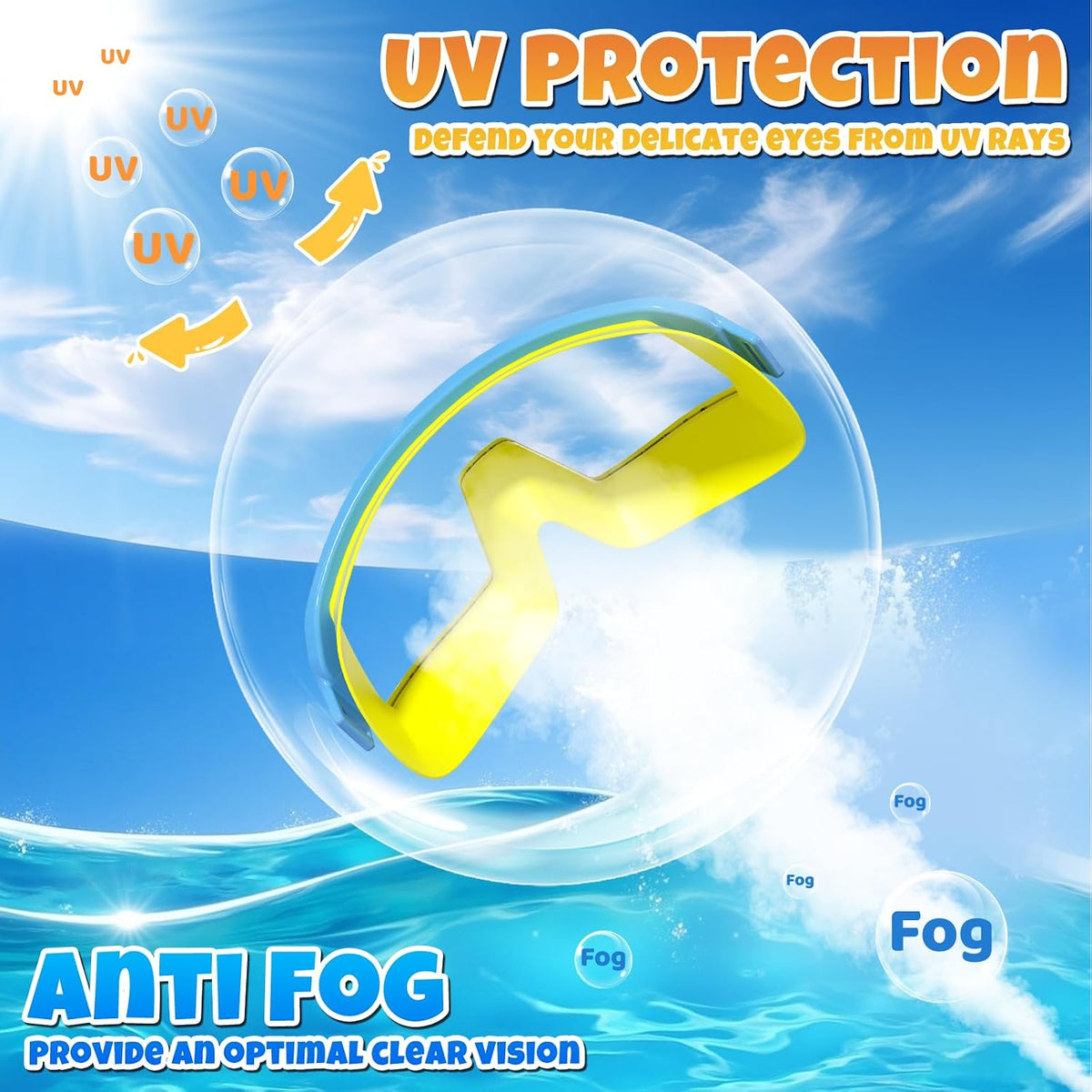 Kids Swim Goggles 2 Pack, Large Frame, Anti-Fog, UV Protection, Leakproof, Wide View, Age 4-14
