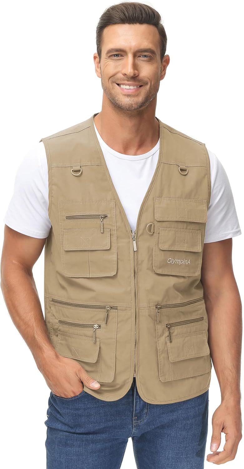 Lentta Men's Fishing Vest Summer Outdoor Lightweight Work Photo Vest 16 Pockets
