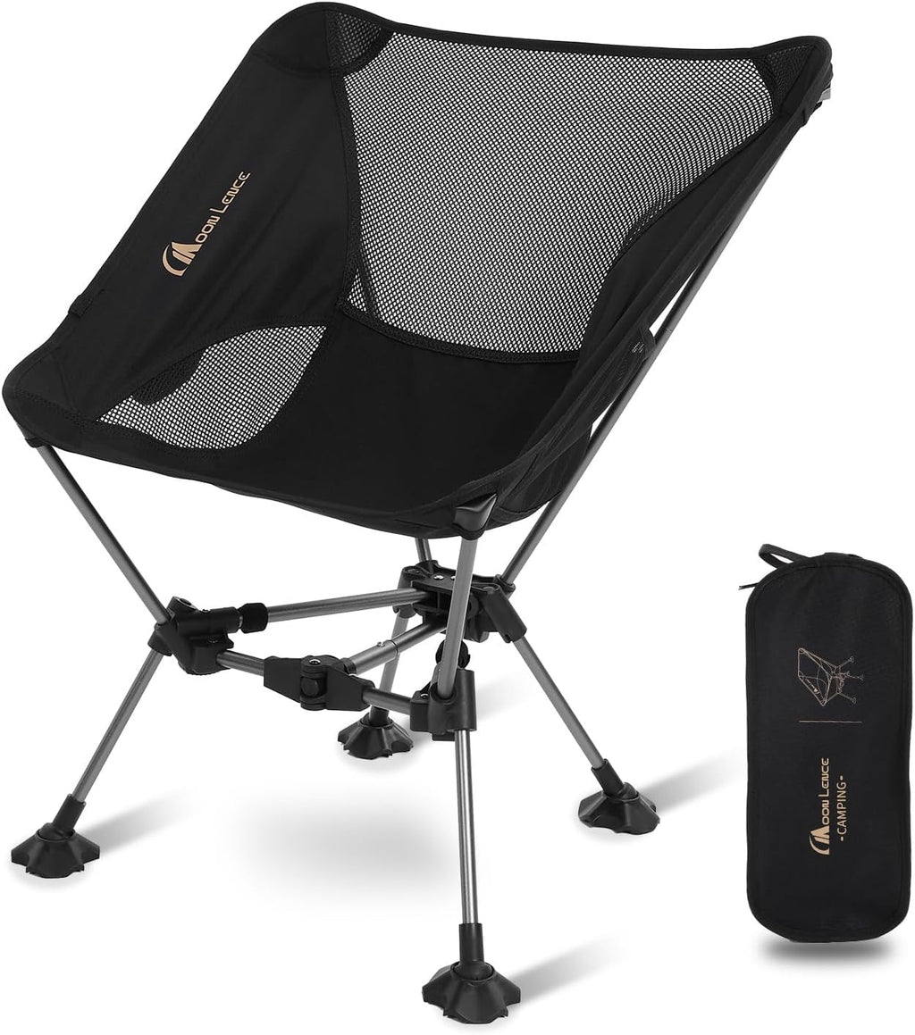 MOON LENCE Portable Camping Chair Backpacking Chair Ultralight Folding Chairs with Tear Resistant Fabric， Detachable Anti-Sinking Feet for Beach, Black