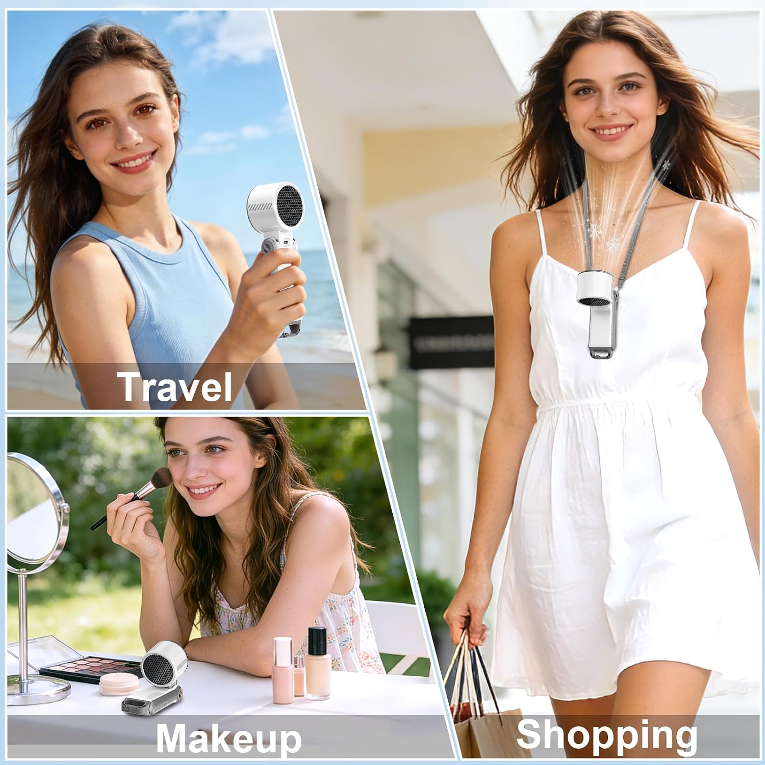Portable Handheld Turbo Fan - [With Ice Cooling] 100 Speed Mini Personal Fan with Strong Airflow,Foldable 3 in 1 Rechargeable Hand Fans for Travel/Outdoor/Camping/Home/Office, White