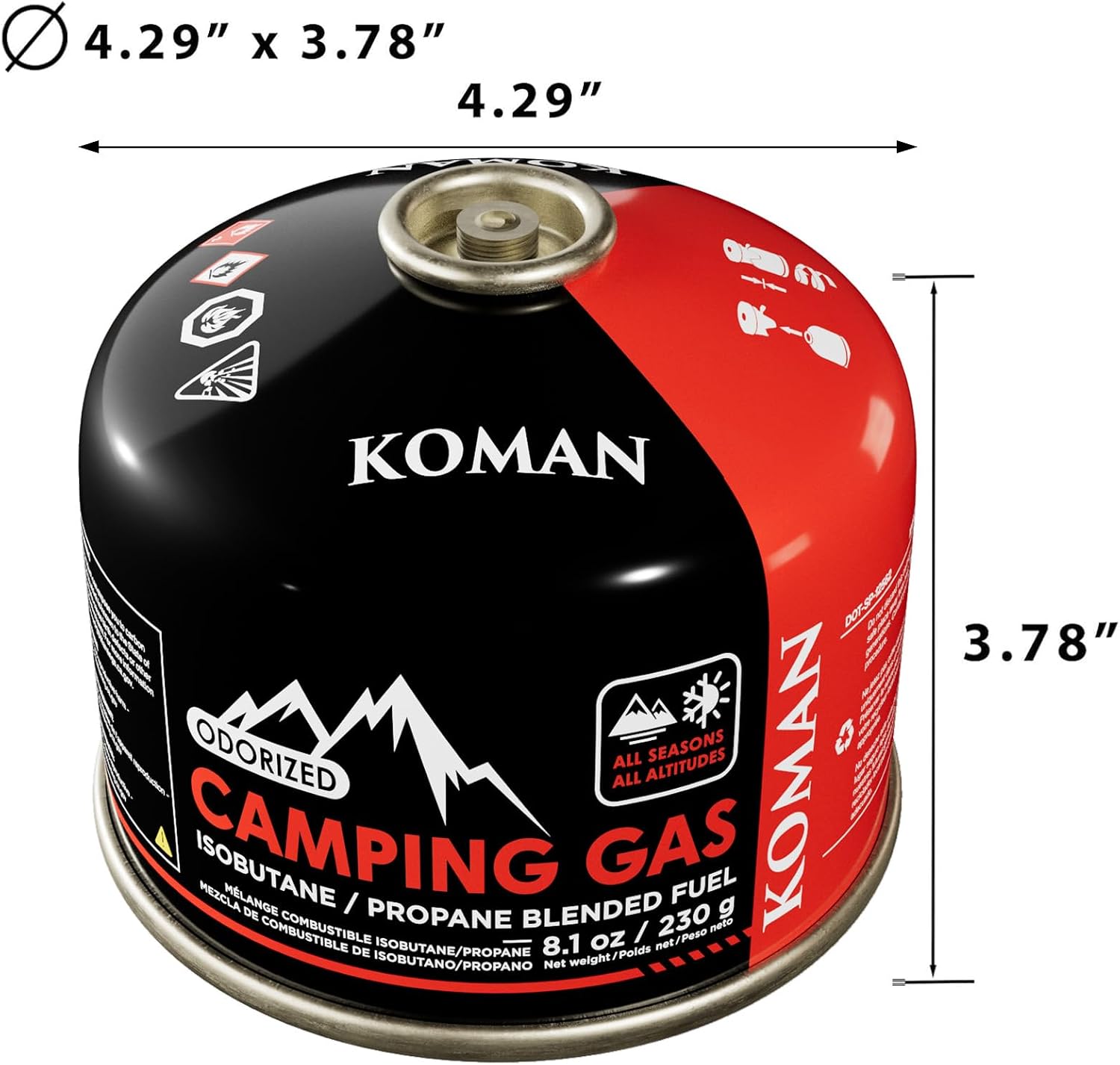 KOMAN Isobutane Fuel Canister 230 Gram Camping Stove Fuel Butane Propane Blend Camping Fuel Gas Canister Butane Backpacking Stove Fuel (Pack of 6)