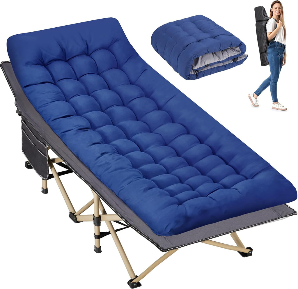 Folding Camping Cot with Mattress for Adults,28" Wide,600LBS