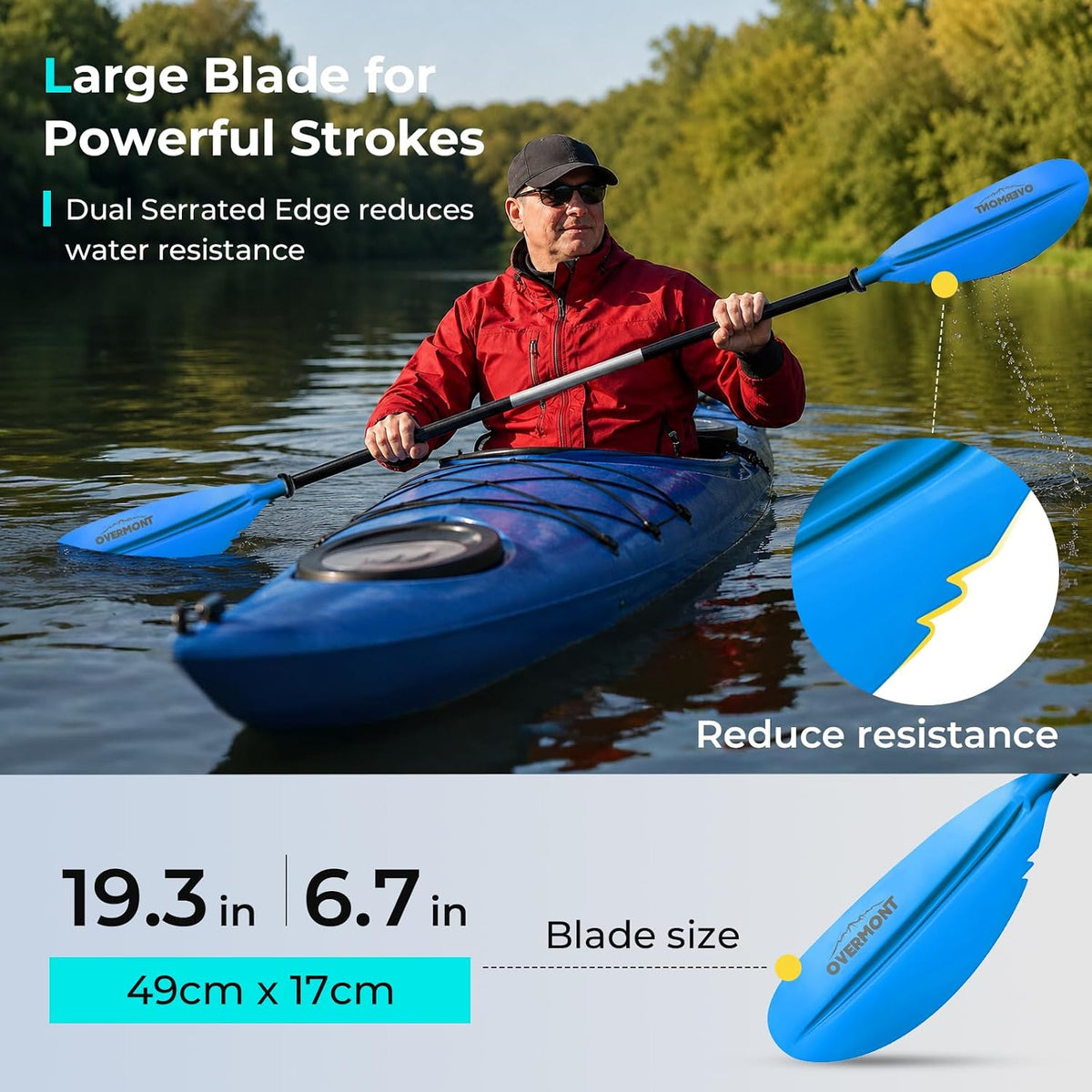 Overmont Kayak Paddles with Leash - Heavy Duty Aluminum Alloy Shaft Boating Oar for Kayaking Boating Canoeing 218cm/86in - 230cm/90.5in - 241cm/95in