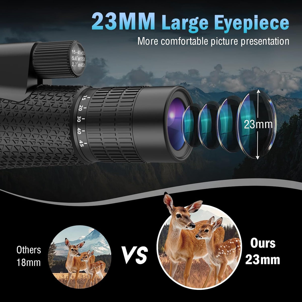 15-45x55 High Power Zoom Monocular Telescope for Adults Bird Watching