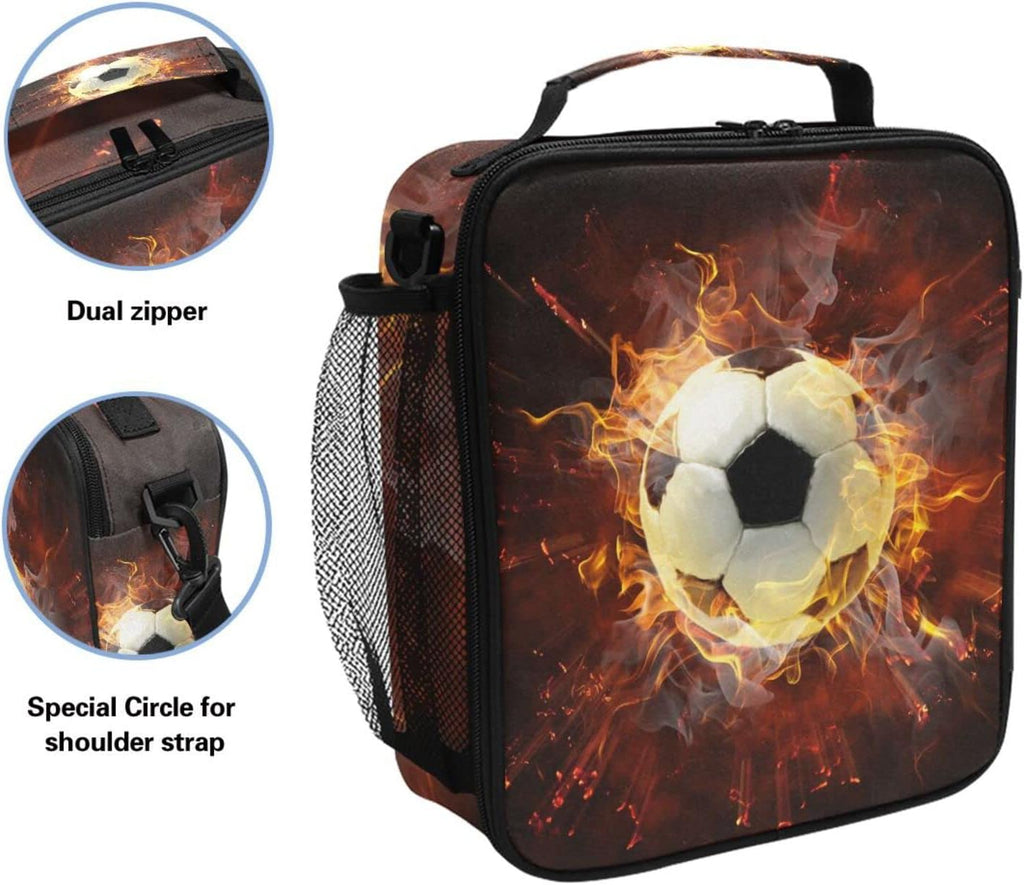 Soccer Lunch Box Insulated Lunch Bag Cooler Tote Bag