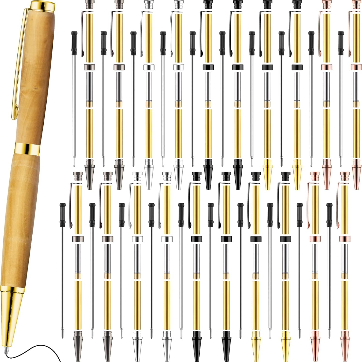 Colarr 20 Pcs 7mm Slimline Twist Pen Kit with Refill Wood, Assorted Color