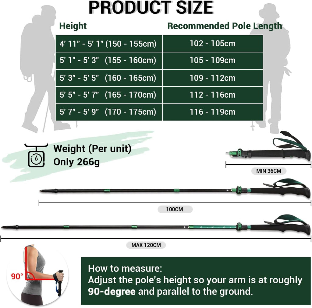 TheFitLife Folding Trekking Poles for Hiking, Lightweight Walking Sticks