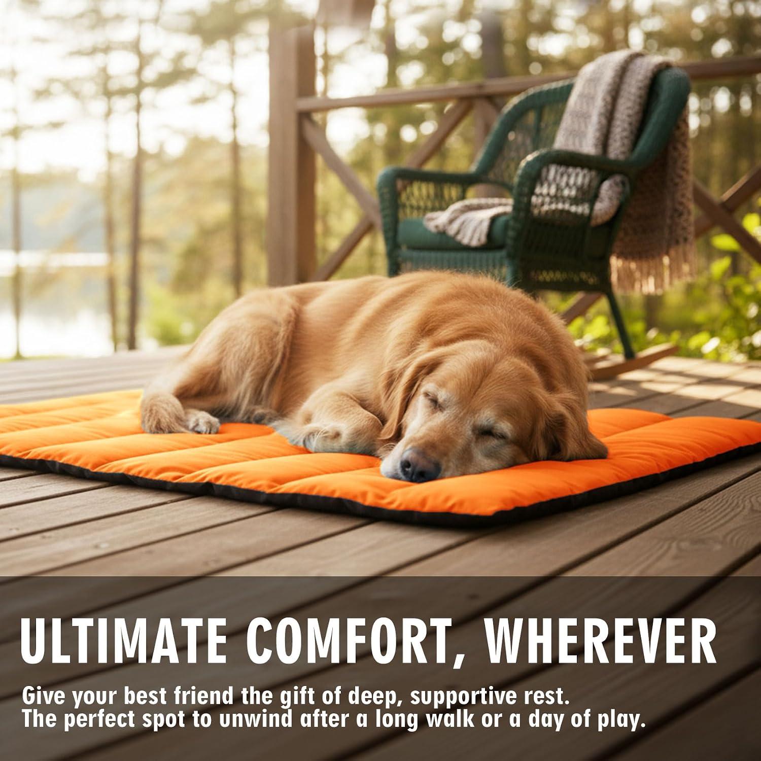 Waterproof Outdoor Dog Bed, Foldable Travel Camping Dog Mat with Carry Bag