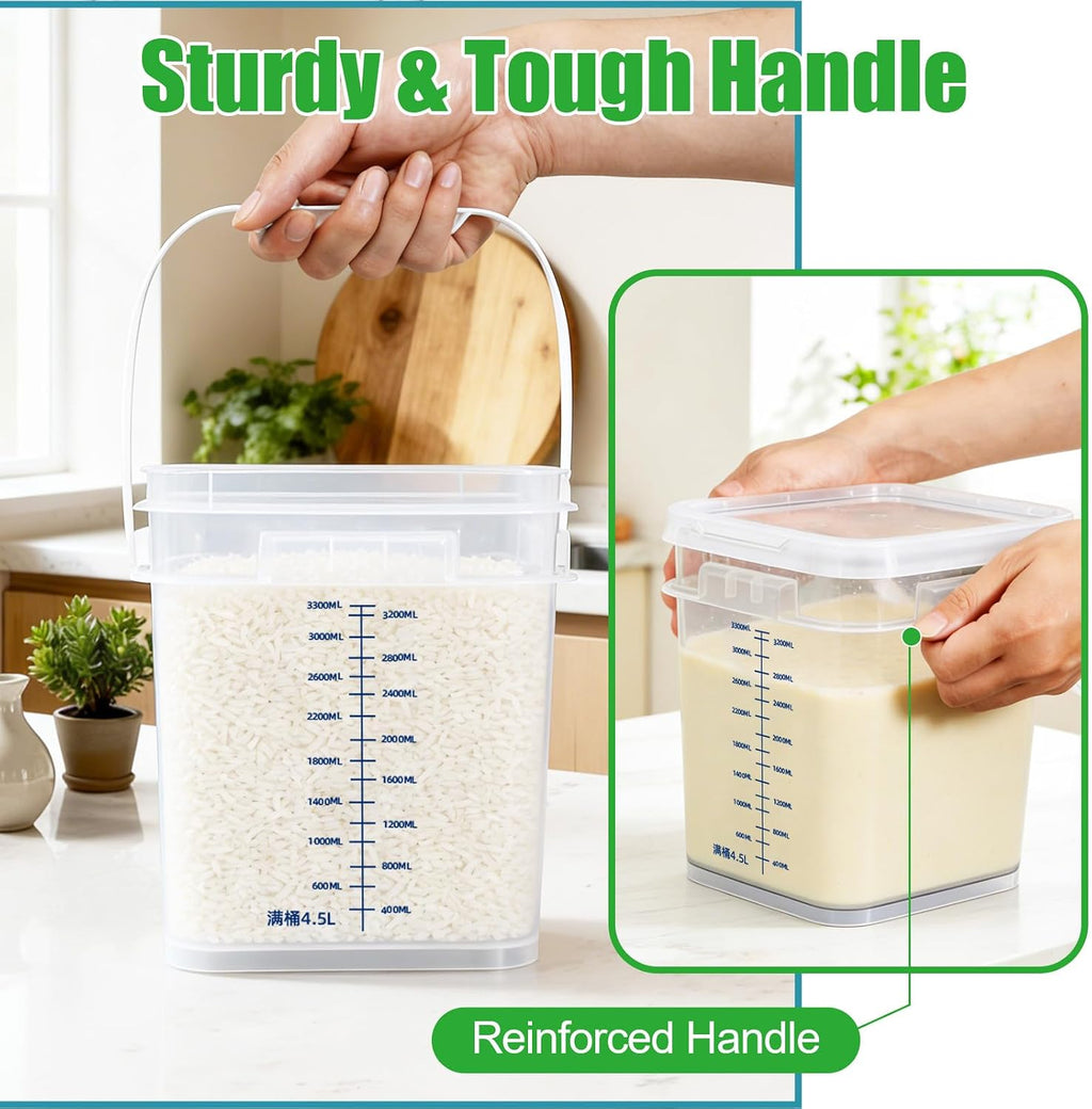 DEMORA 1 Gallon Food Storage Buckets with Lids, 3300mL Scale, 2-Pack