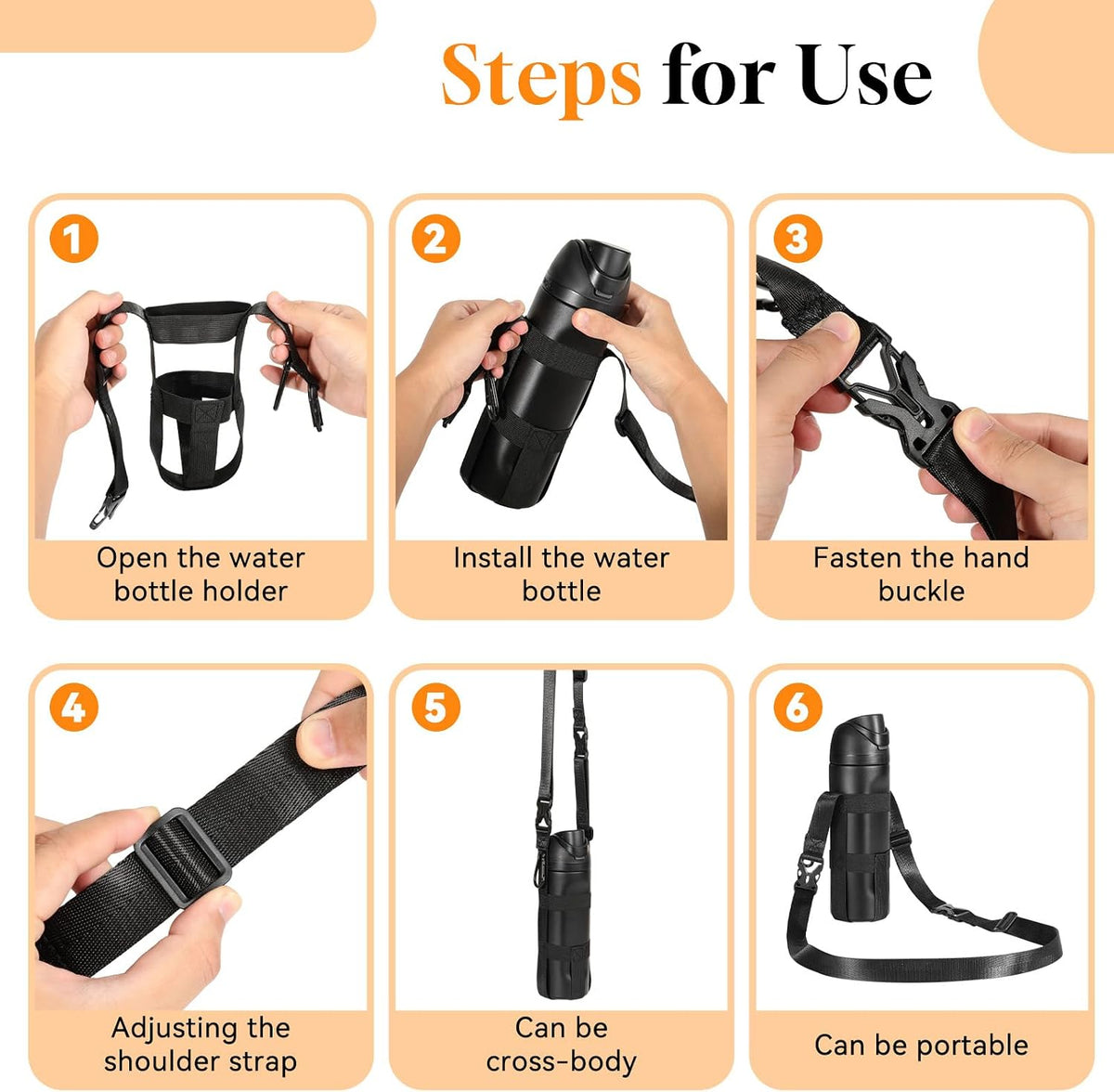 Nuovoware Water Bottle Holder With Strap, 20-40 oz, Charcoal black