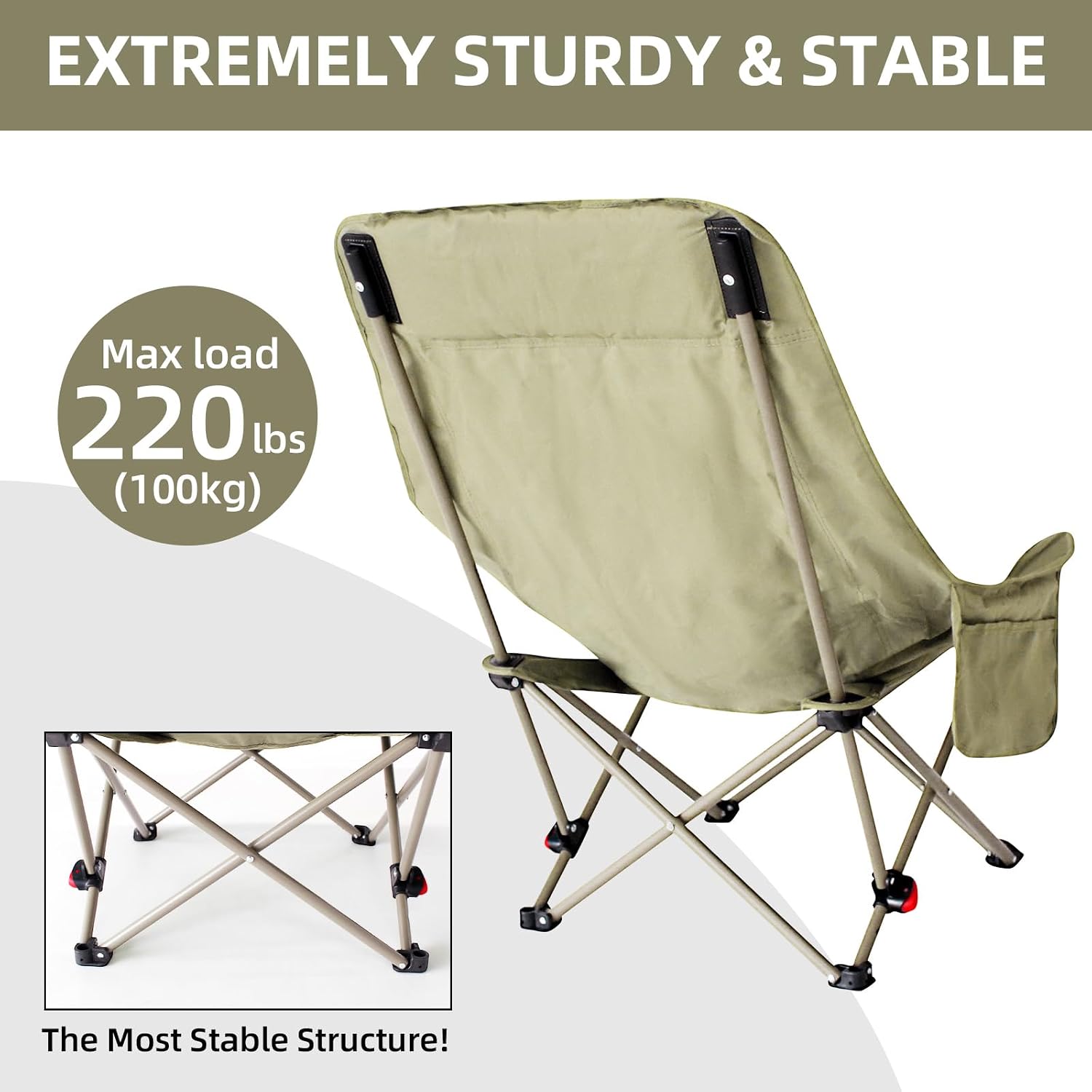 Camping Chairs for Adults, Beach Chairs for Adults, Lawn Chairs with Adjustable Backrest Suitable for Patio/Fishing/Beach/Camp, Includes A Storage Bag (Beige)
