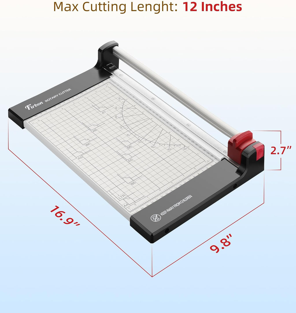 Firbon 12 Inch Rotary Paper Trimmer with Replaceable Blade