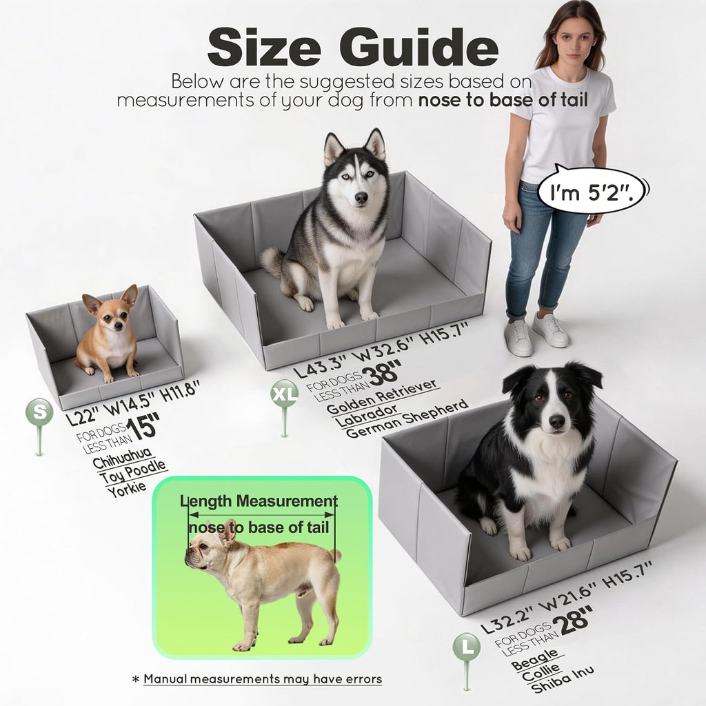 HQ4US 4LEGS Dog Litter Box High Walls Foldable with Grass Pad & Washable Pee Pad, Odor Free Artificial Grass for Dogs Potty Pad Holder Tray, Seamless, No Assembly, Waterproof, Easy Clean for Travel
