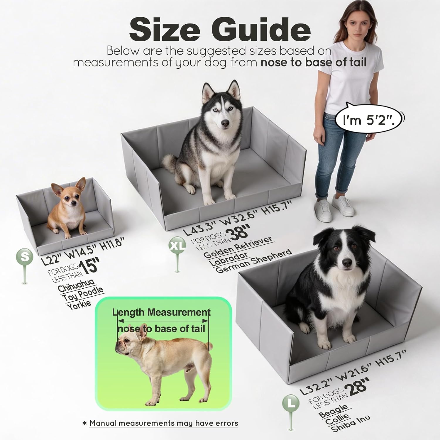 HQ4US 4LEGS Dog Litter Box High Walls Foldable with Grass Pad & Washable Pee Pad, Odor Free Artificial Grass for Dogs Potty Pad Holder Tray, Seamless, No Assembly, Waterproof, Easy Clean for Travel