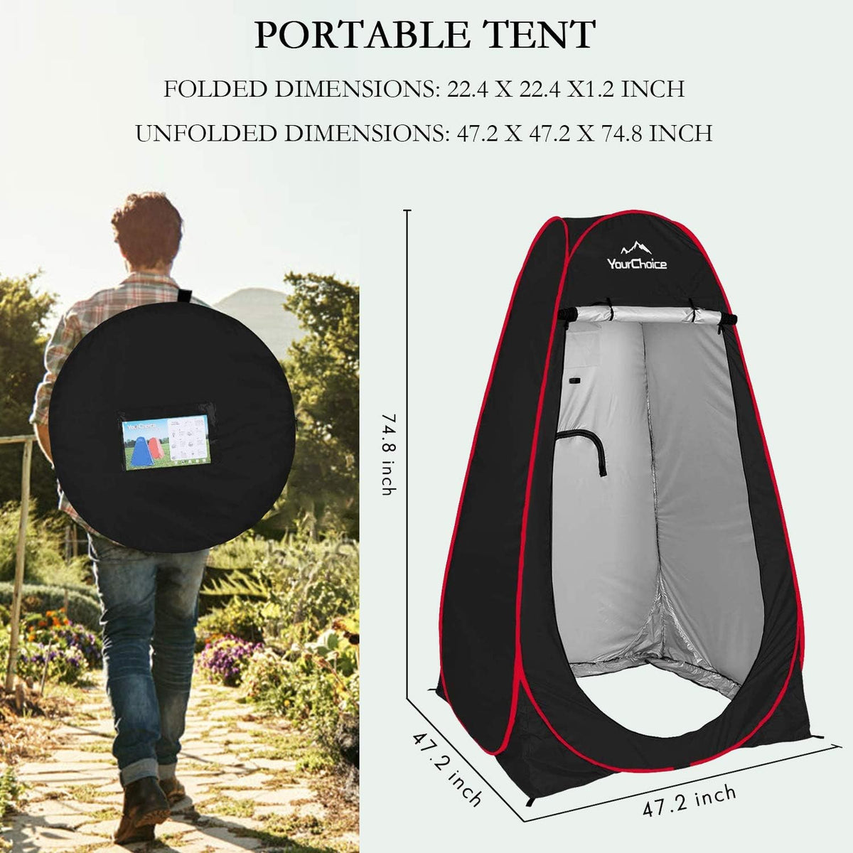 Your Choice Pop Up Shower Tent 47.2" Wx74.8/82.7" H Privacy Changing Tent