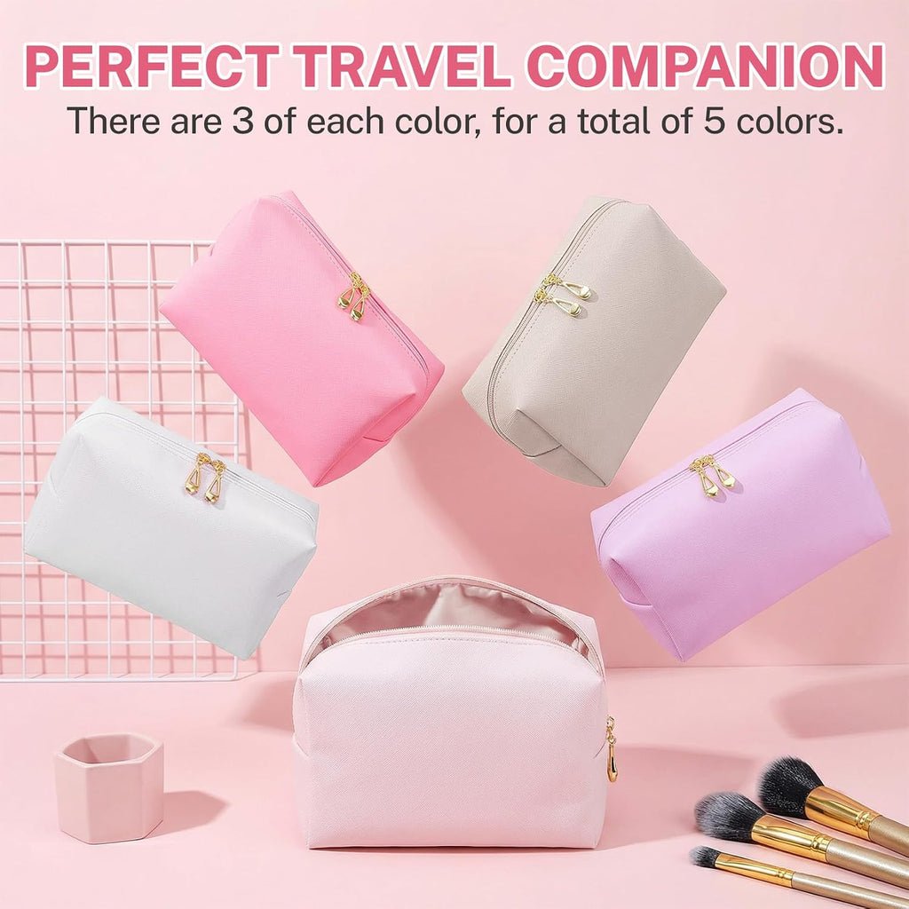 15 Pcs Makeup Bag Bulk PU Cosmetic Pouches Preppy Waterproof Travel Toiletry Bags Aesthetic Storage Organizer Bags Party/Birthday Gift Favors for Teen Girls Women (Vivid Series)