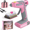 WORKPRO Cordless Hot Glue Gun, 7.2V Dual-Temp Kit, Pink