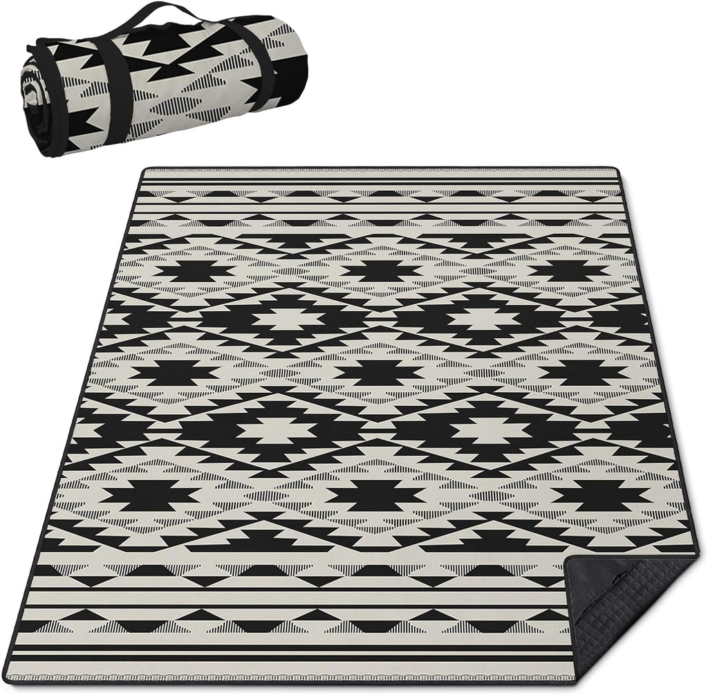 Boho Picnic Blankets Waterproof Foldable, 60″X80″ Thick Three Layer Picnic Mat Tribal Outdoor Blanket for Grass, Beach Blanket Sandproof Picnic Accessories for Camping Party Park Patio