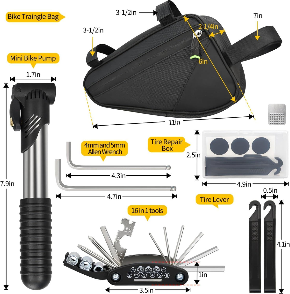 Bike Repair Kit, Bike Bag With Tire Pump, Bike Multitool, Allen Wrenches