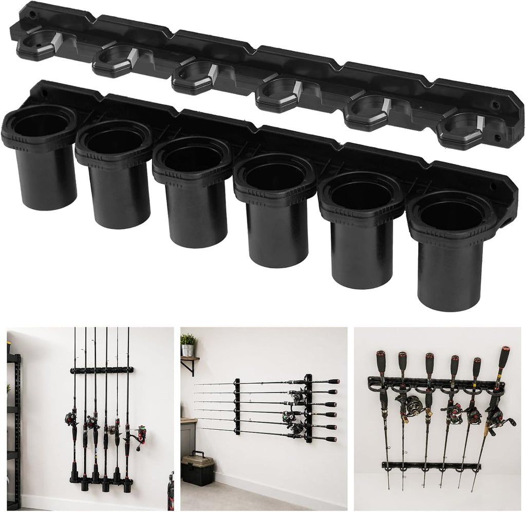 HITORHIKE Heavy Duty Fishing Rod Storage Rack, Wall/Ceiling Mount Vertical Pole Holder, Garage Fishing Pole Organizer for Gifts(Black-1pack)