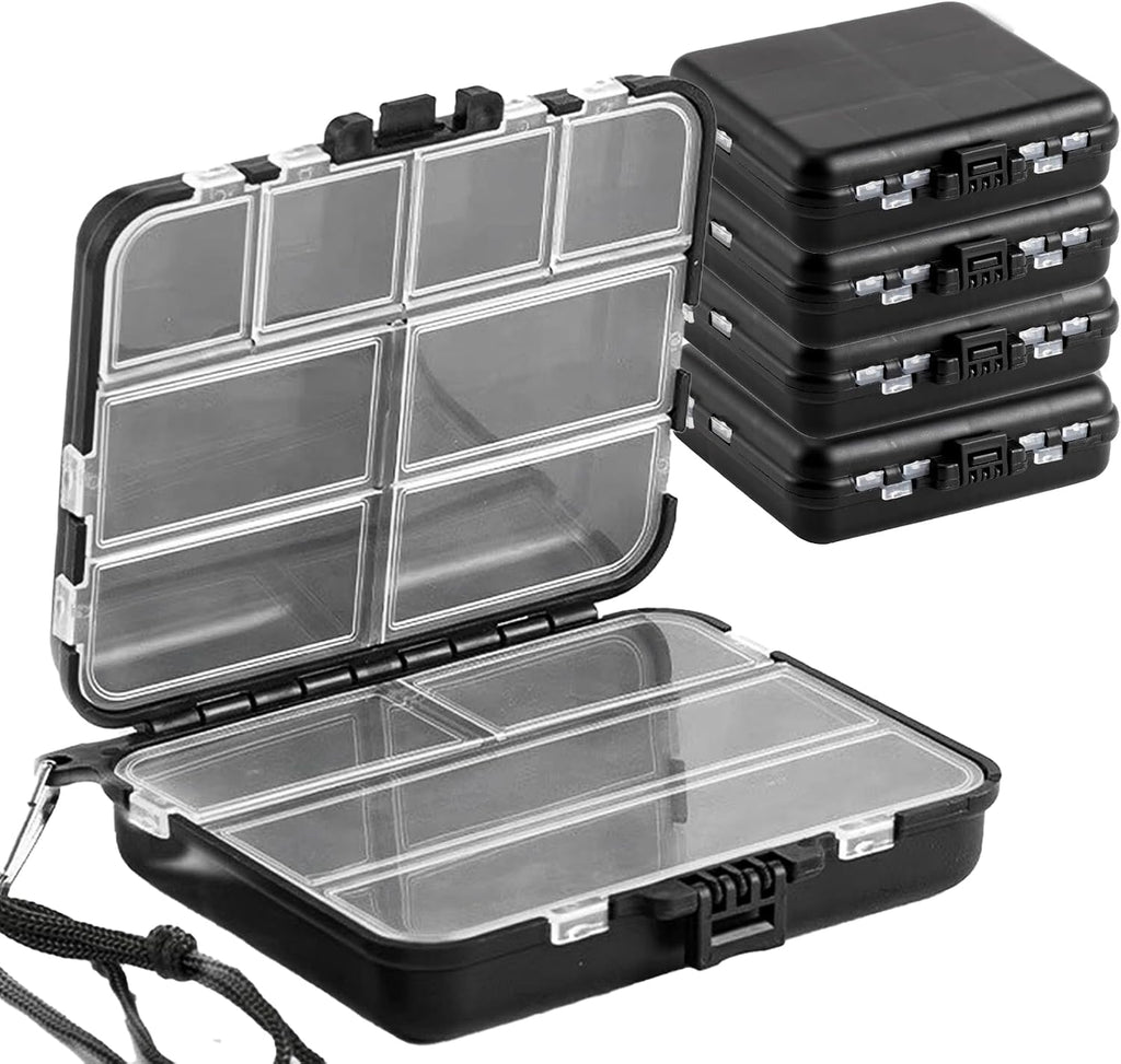 5 Pack Mini Plastic Tackle Boxes, Waterproof Fishing Gear Organizer for Lures, Hooks, Baits