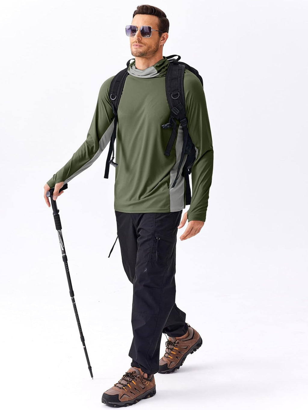 PINSPARK UPF 50+ Sun Hoodie Long Sleeve Fishing Shirts for Men with Mask
