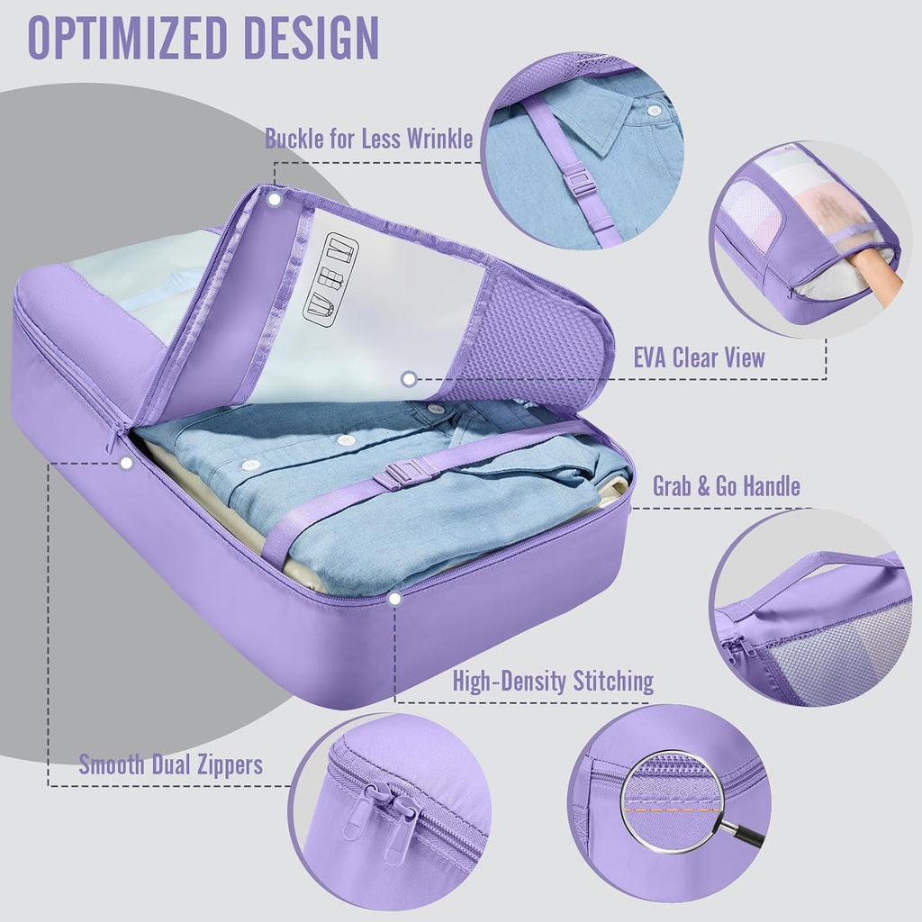 Veken 8 Set Packing Cubes for Travel Essentials,Anti-Wrinkle Buckled Suitcase Organizer for Shoe & Toiletry Bag,Carry On Luggage Bag with 99+ Count Mesh Holes for Airplane & College Dorm Accessories