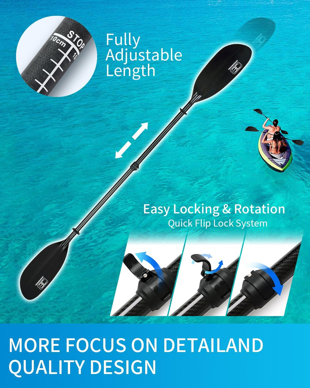 OCEANBROAD Full Carbon Fiber Adjustable Kayak Paddle, 2-Piece