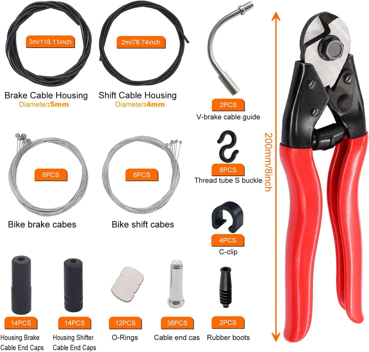 weideer 107PCS Stainless Steel Wire Cutter Bike Brake Cable Housing Shifter Cable Housing Universal Bike Cable Kit Bicycle Brake Cable Shift Cable with Bike Cable End Caps O-Rings