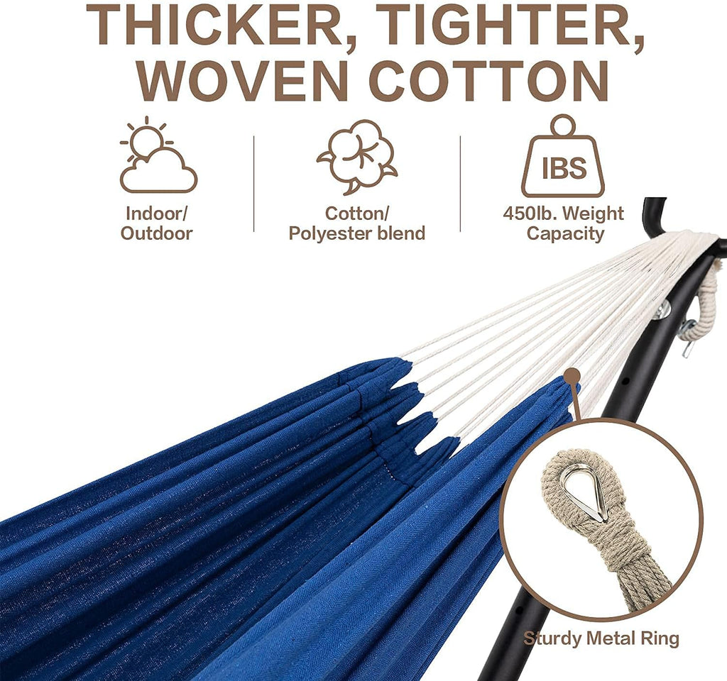 PNAEUT Double Hammock with Stand for Outside, Heavy-Duty, Portable (Navy)