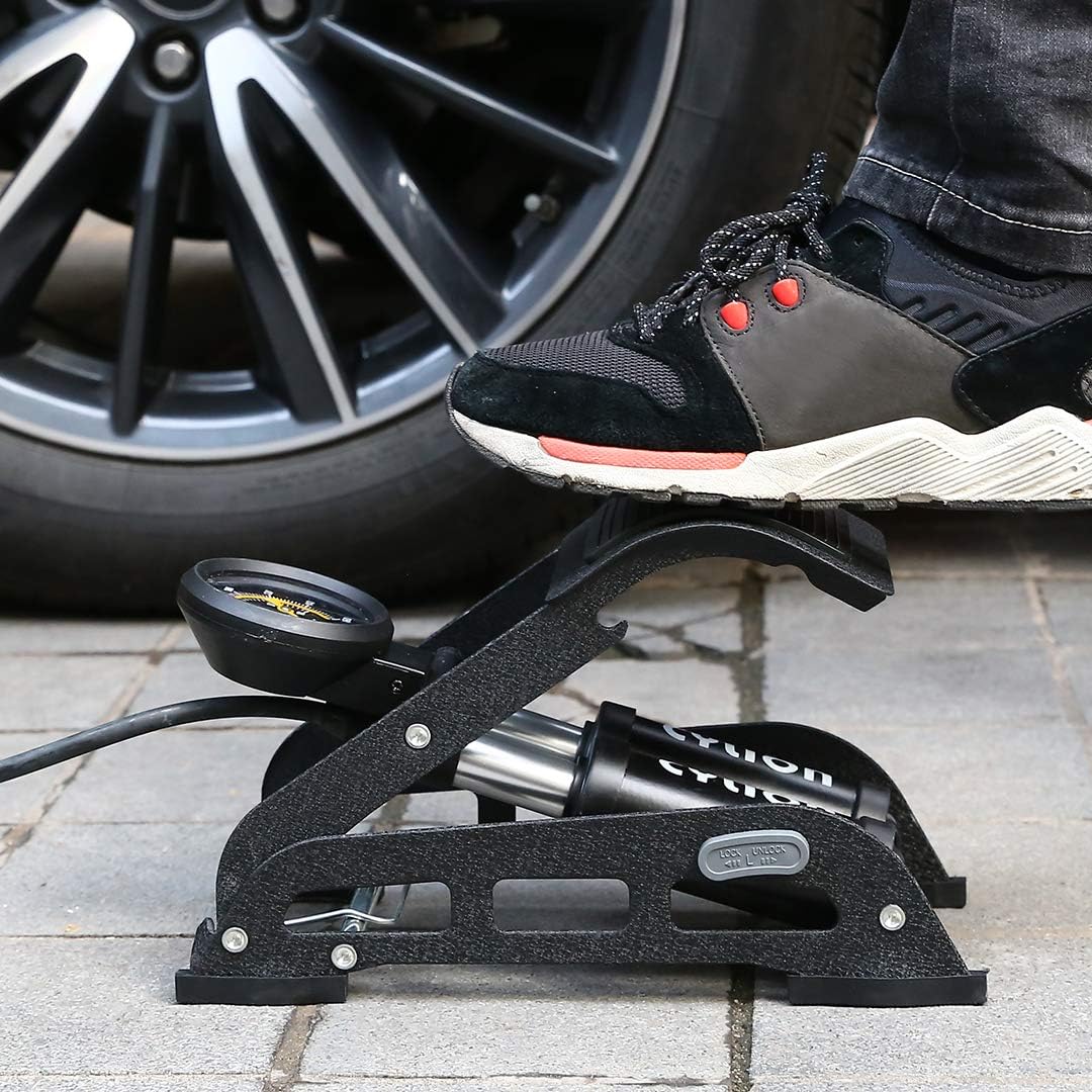Double Cylinder Foot Air Pump, Precision Pressure Gauge High Pressure Pedal Inflator, Portable Foot Air Mercury for Ball, Bicycle, Scooter, Motorcycle, Car Pumping, Toys Balls Inflatable