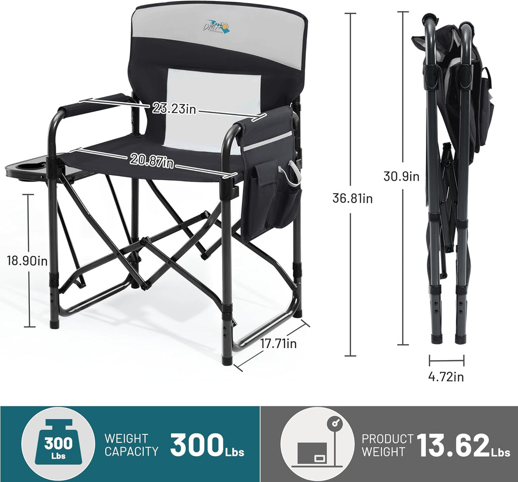 DMH OUTDOORS Camping Directors Chair with Side Table & Breeze Mesh Backrest