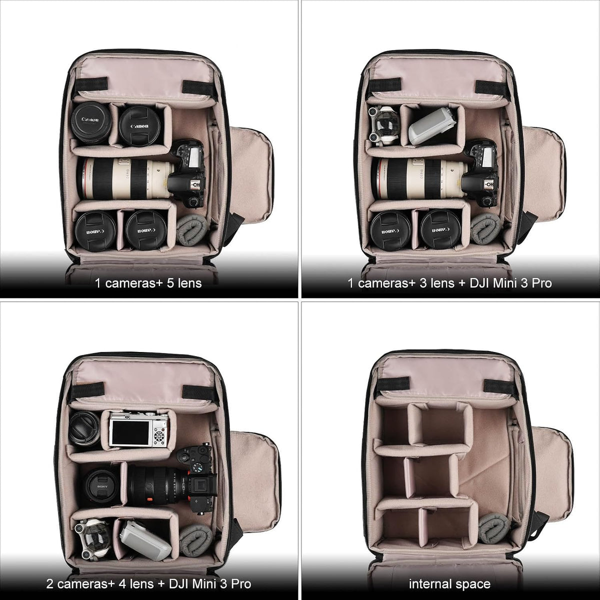 Besnfoto Camera Backpack, Expandable Roll Top Waterproof Photography Bag with Modular Dividers, Professional Camera Case for DSLR SLR Mirrorless Drones, Fits Up to 15.6 Inch Laptop