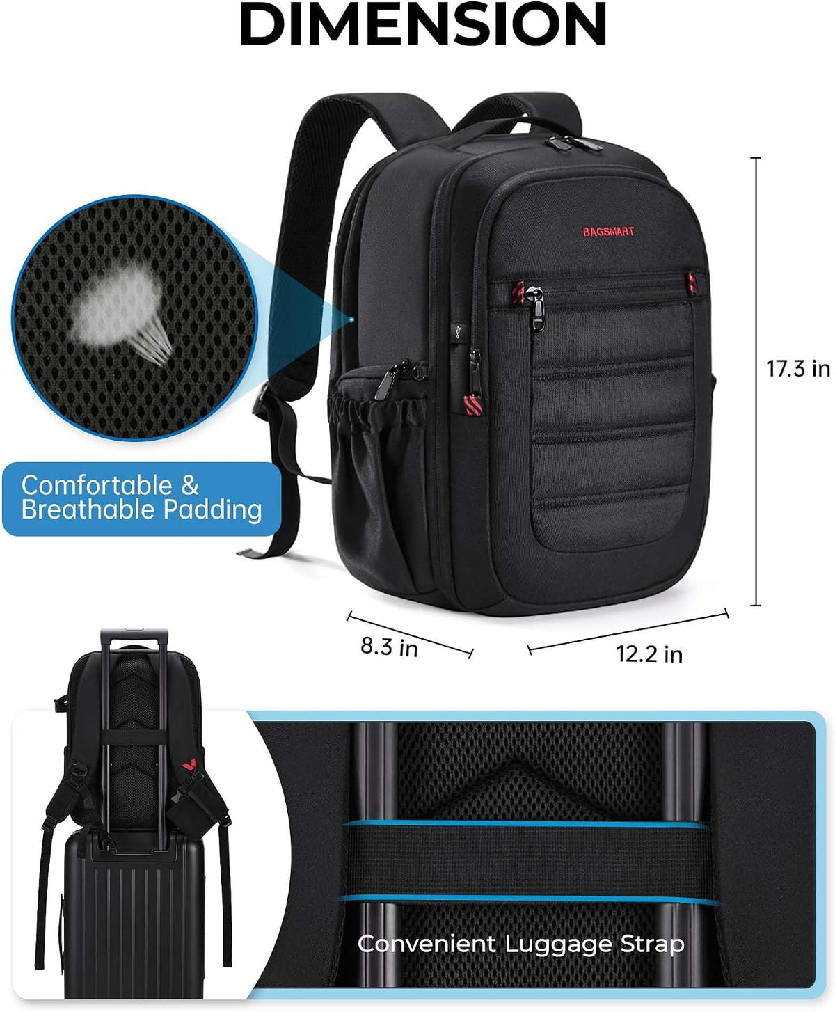 BAGSMART Camera Bag for DSLR, Waterproof Camera Backpacks for Photographers, Camera Case with Laptop Compartment-15.6" Black