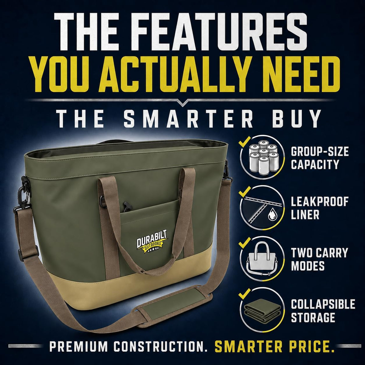 Insulated Soft Cooler Tote 36 Can - Leakproof Collapsible