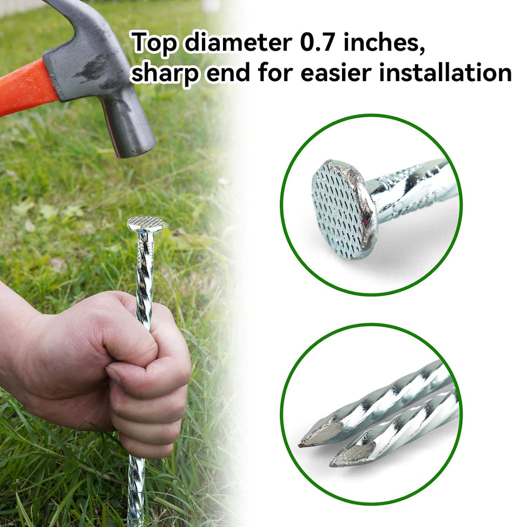 Extra-Long 14 Inch Spiral Landscape Stakes - Heavy Duty Solid Metal Spikes for Paver Edging, Weed Barrier, Trap, Tent and More (8 Pcs)