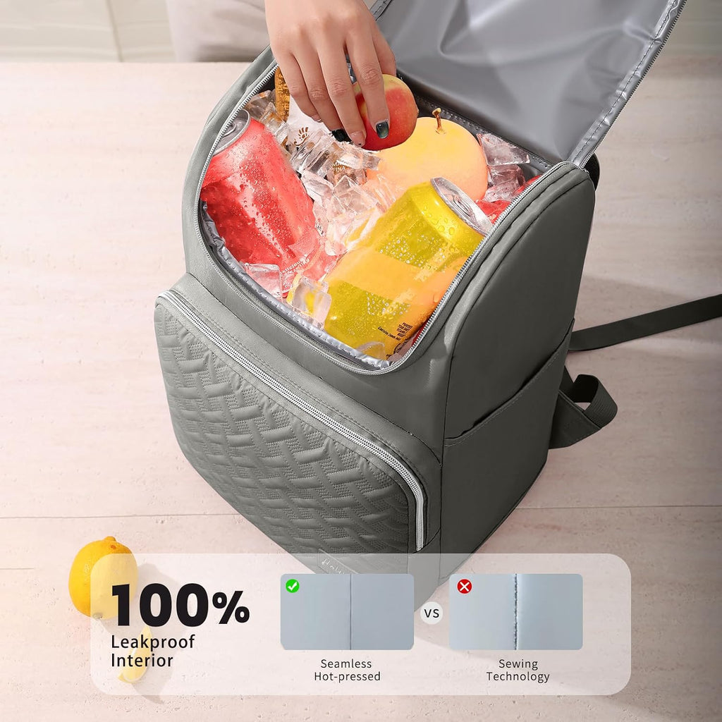 Cooler Backpack Insulated Leak Proof 33 Cans, Waterproof Hiking Backpack Cooler Soft Cooler Bag Lunch Backpack for Picnic Camping Beach, Gray