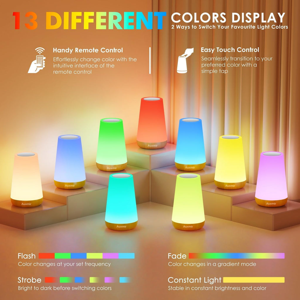 Auxmir Rechargeable Night Light, 13-Color Remote Control Lamp, Light Brown