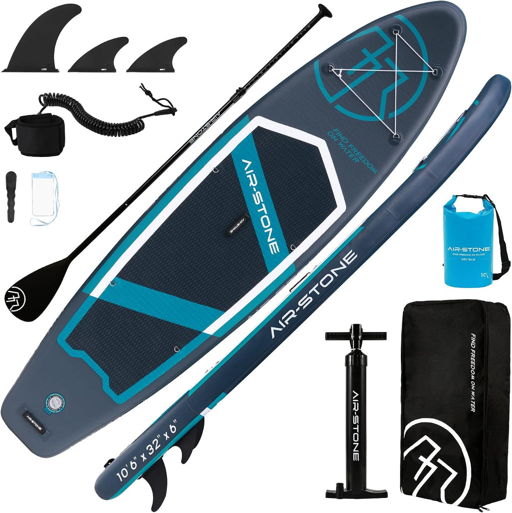 AIR-STONE 10'6” 450 lb Capacity，Inflatable Stand Up Paddle Board with sup Accessories Including Backpack, Repairing Kits, Non-Slip Deck, Leash, 3 Fins, Paddle and Hand Pump