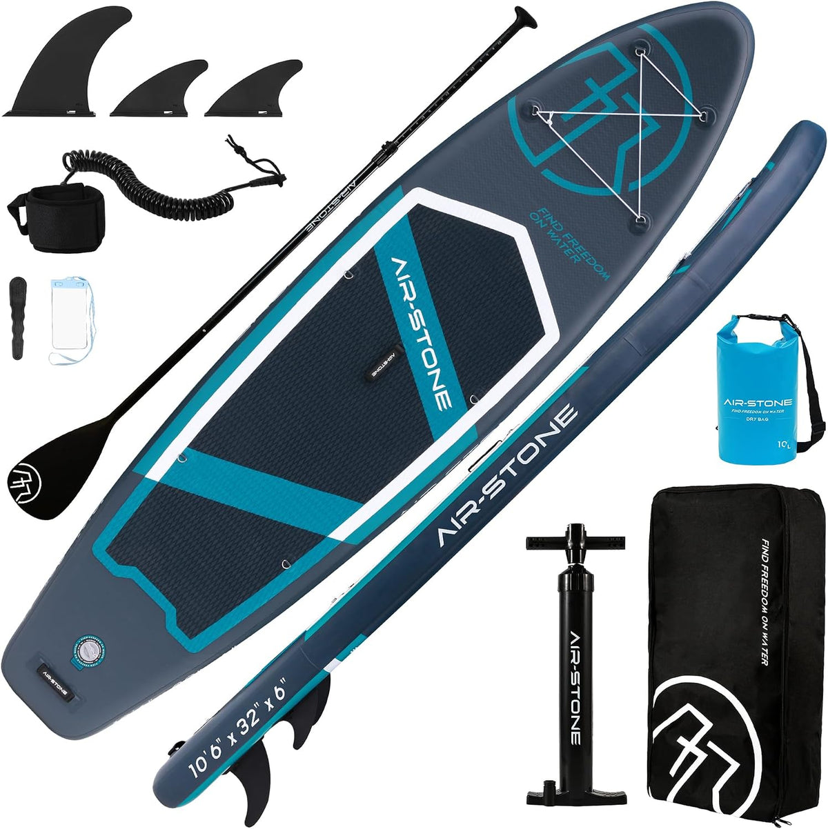 AIR-STONE 10'6” 450 lb Capacity，Inflatable Stand Up Paddle Board with sup Accessories Including Backpack, Repairing Kits, Non-Slip Deck, Leash, 3 Fins, Paddle and Hand Pump