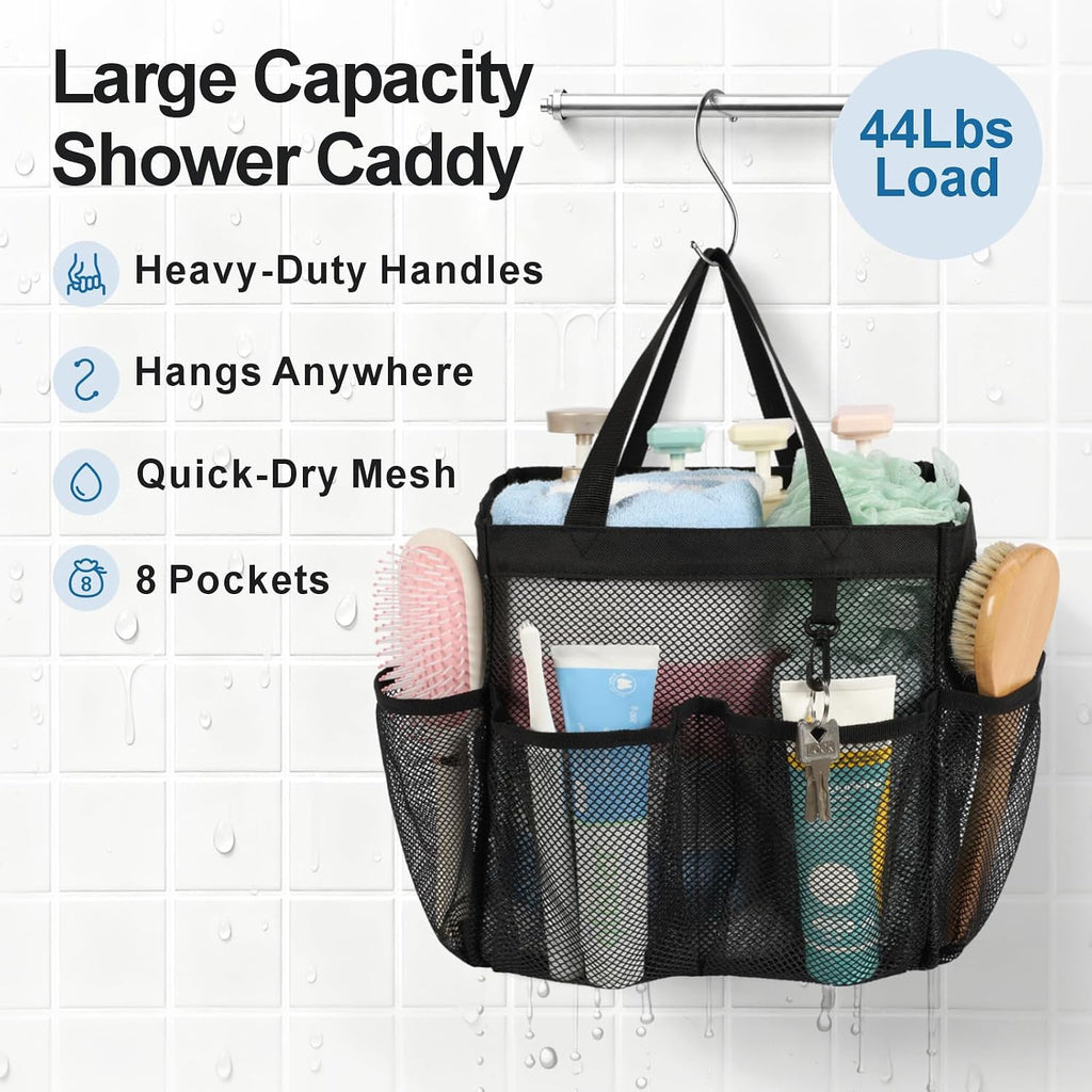 Mesh Shower Caddy Portable - 2 Packs, S-Hook, Shower Bag for Dorm Camping