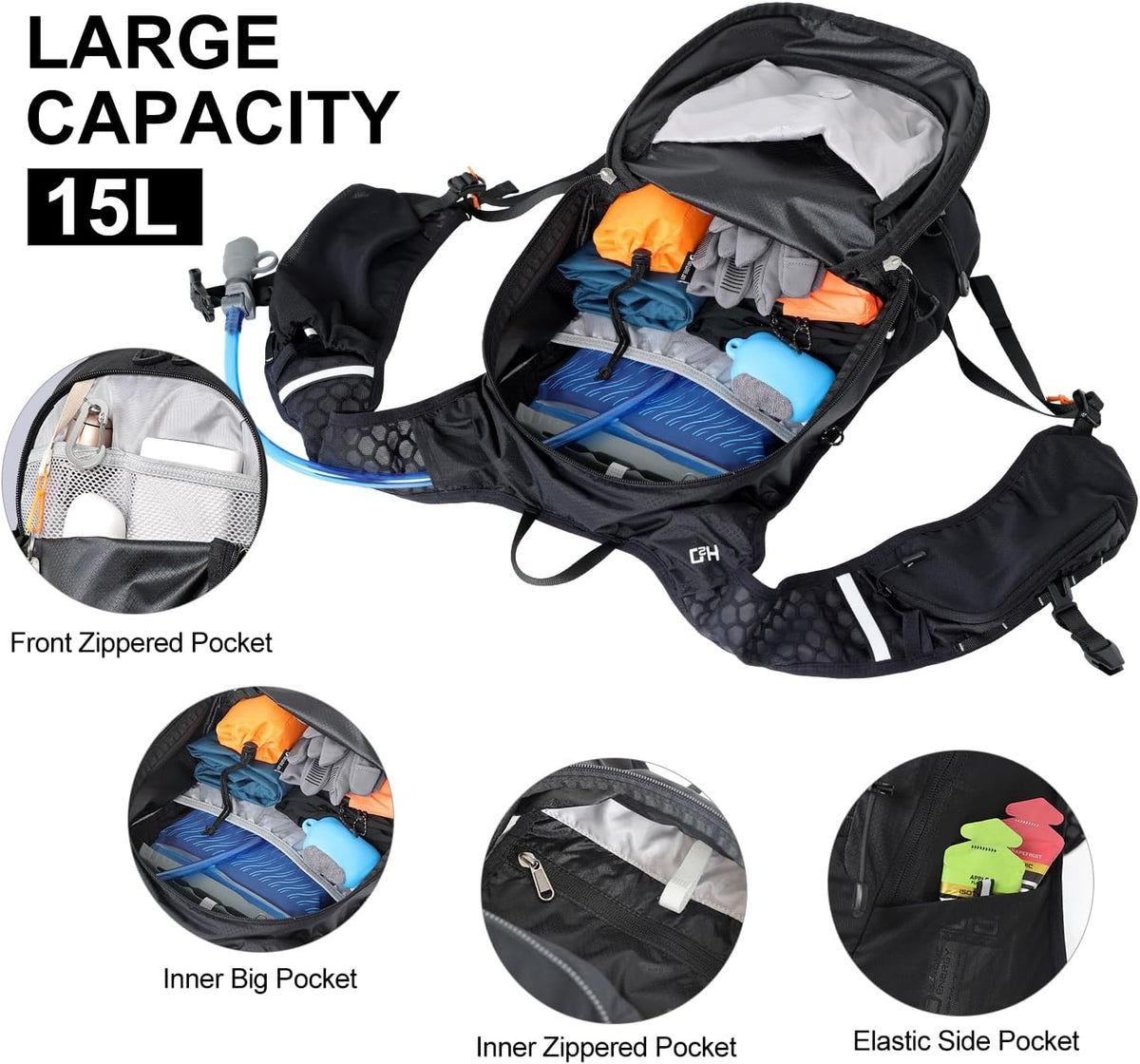 IX INOXTO 15L Small Hiking Backpack Lightweight Foldable Packable Backpack Waterproof Travel Camping Daypack for Men Women (Black)