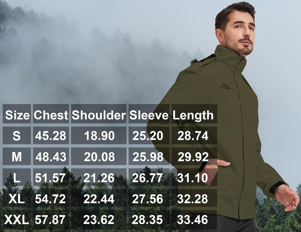ELLSWOS Men's Lightweight Waterproof Rain Jacket with Detachable Hood