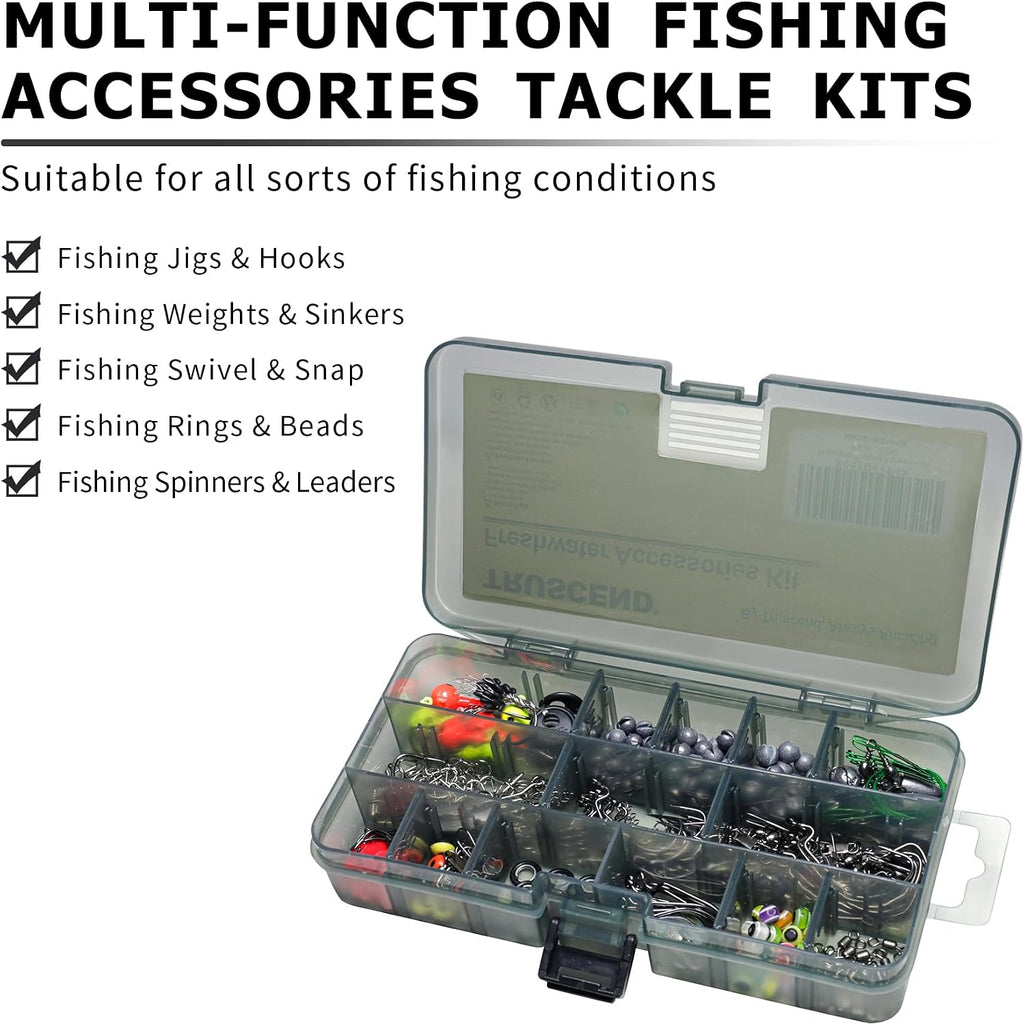TRUSCEND Complete Fishing Lures - Tackle Box with Tackle Included - Crankbaits, Minnows, Frogs, Vibes, Poppers, Spinners, Spoons, Soft Baits, Hooks & Weights Accessories Kit for Bass Panfish Trout